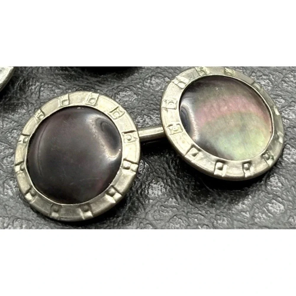 Vintage Art Deco Abalone Shell Silver Tone Cufflinks Set
